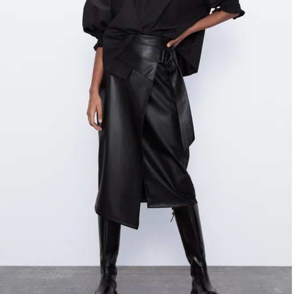 NWT BELTED FAUX LEATHER SKIRT From Zara - Picture 1 of 5